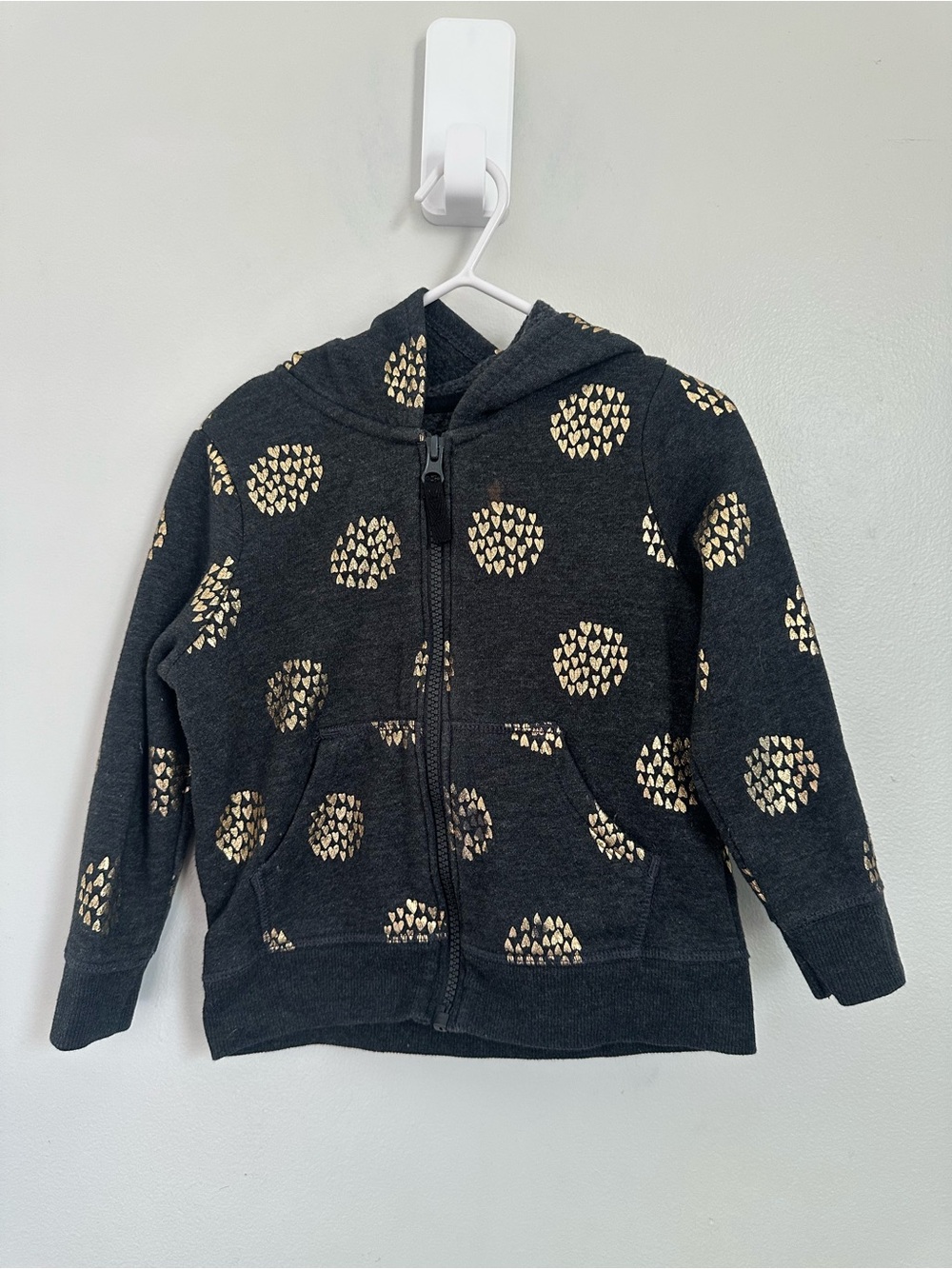Cat & Jack dark gray Zip Hoodie with Gold Heart Dots